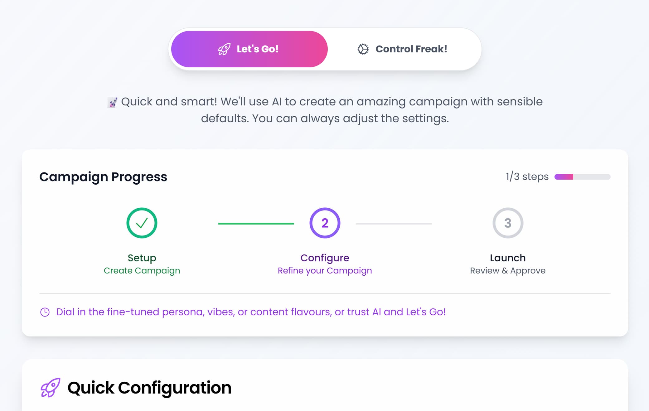 New Campaign wizard - configuration step